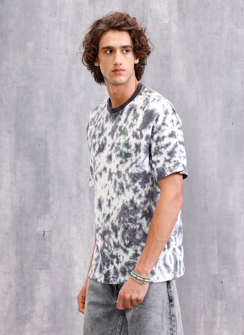 Wrogn Tie-Dye Oversized Fit Cotton T-Shirt | Dark Grey - Image 5
