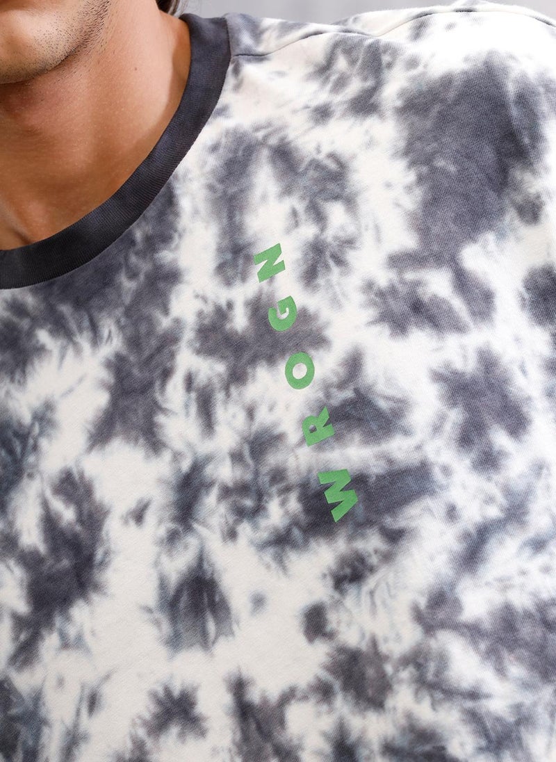 Wrogn Tie-Dye Oversized Fit Cotton T-Shirt | Dark Grey - Image 4