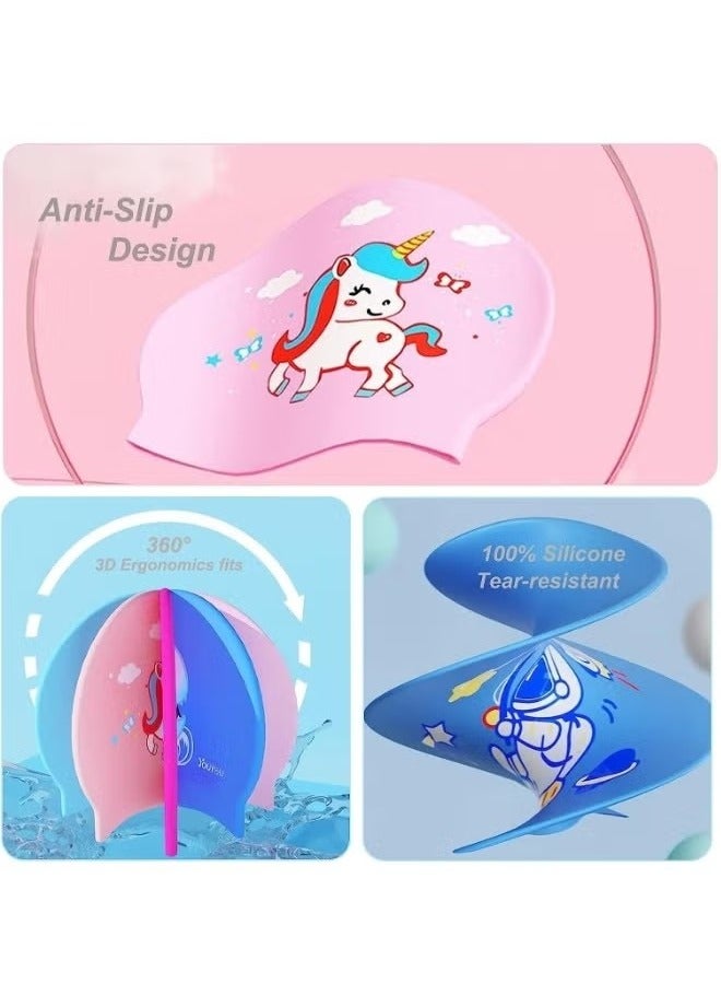 Unewshi Kids Swim Cap With Swimming Goggles For Girls Boys(Age 6-14) Silicone Waterproof Swimming And Bathing Caps For Long And Short Hair Child Toddler Teens - Image 5