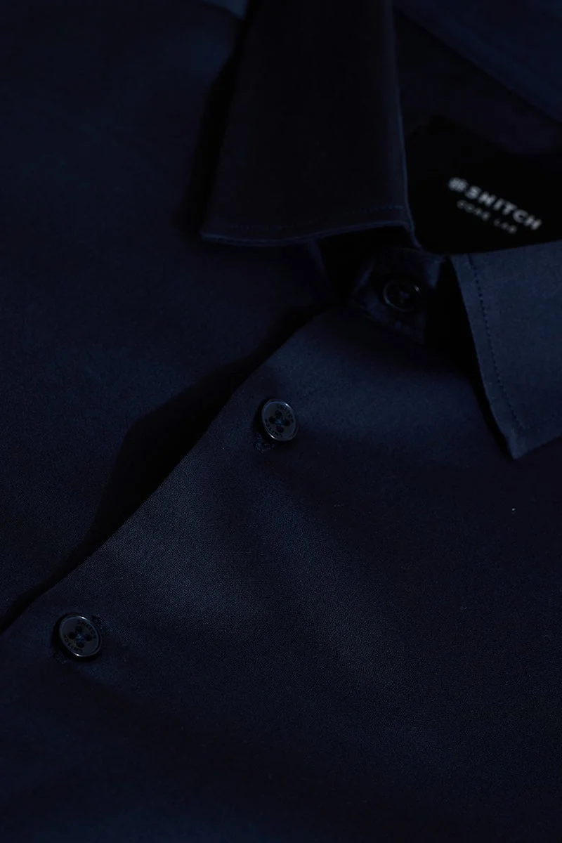 SNITCH Core Lab Satin Stretch Navy Slim Fit Shirt