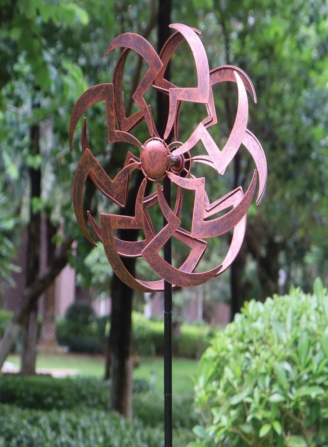 LERFUGI Garden Wind Spinner Outdoor Decor, Dual Rotating Blades Kinetic Sculpture with Artistic Geometric Design, Durable Metal Yard Art 63x13 Inch - Image 4