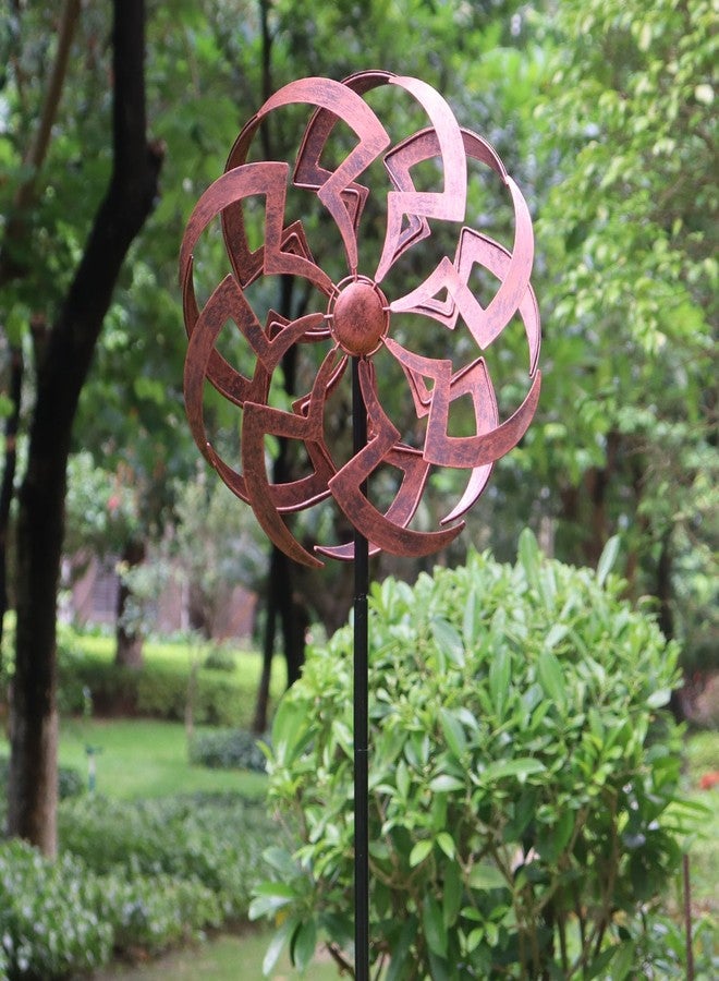 LERFUGI Garden Wind Spinner Outdoor Decor, Dual Rotating Blades Kinetic Sculpture with Artistic Geometric Design, Durable Metal Yard Art 63x13 Inch - Image 3