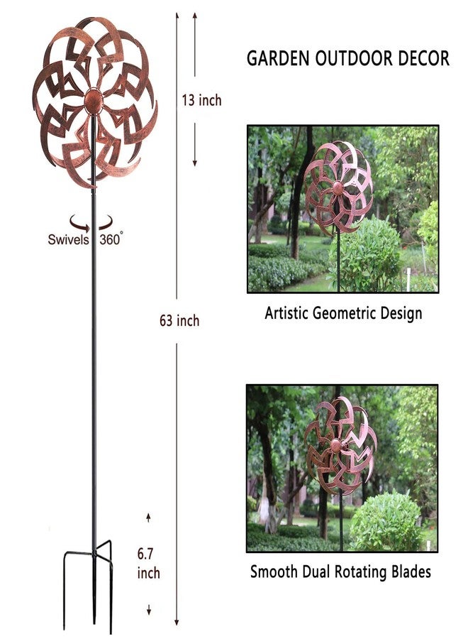 LERFUGI Garden Wind Spinner Outdoor Decor, Dual Rotating Blades Kinetic Sculpture with Artistic Geometric Design, Durable Metal Yard Art 63x13 Inch - Image 2