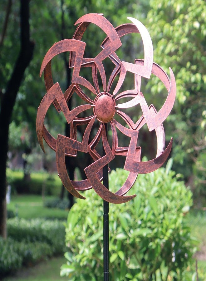 LERFUGI Garden Wind Spinner Outdoor Decor, Dual Rotating Blades Kinetic Sculpture with Artistic Geometric Design, Durable Metal Yard Art 63x13 Inch - Image 5