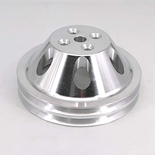 KIPA Aluminium Double groove Water Pump Pulley For SB SBC Small Block Chevy 265 283 305 327 350 383 400 with a short water pump Satin Aluminium Finish Durable 2-Groove #9479 - Image 2