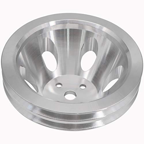 KIPA Aluminium Double groove Water Pump Pulley For SB SBC Small Block Chevy 265 283 305 327 350 383 400 with a short water pump Satin Aluminium Finish Durable 2-Groove #9479 - Image 1
