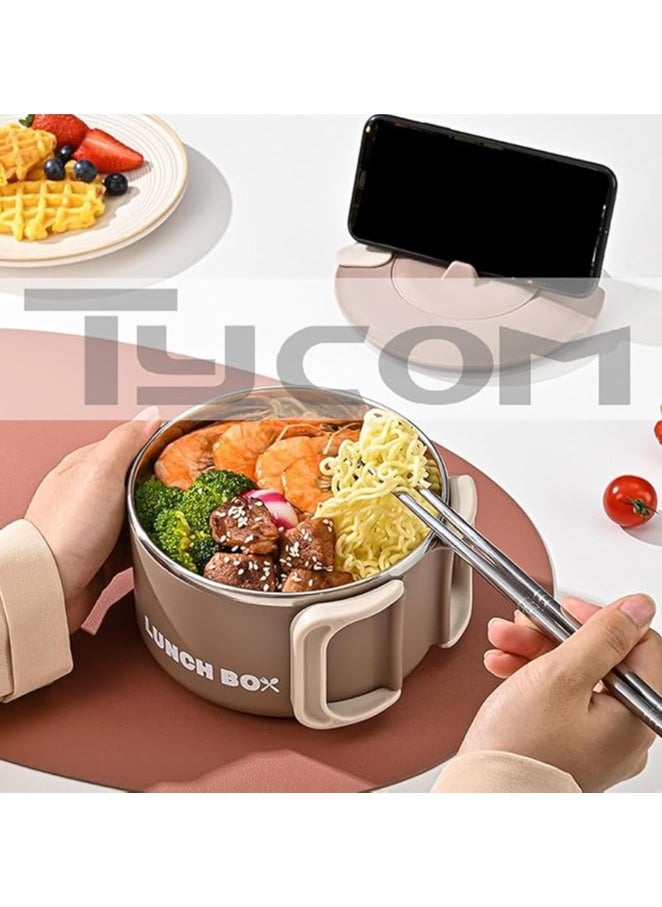 TYCOM Stainless Steel Lunch Box for Kid School, Insulated Bento Lunch Box, Lunch Containers with Lids Foldable Handle, Leakproof | BFA Free | Dishwasher Safe (Round)  - Image 2