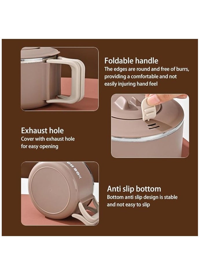 TYCOM Stainless Steel Lunch Box for Kid School, Insulated Bento Lunch Box, Lunch Containers with Lids Foldable Handle, Leakproof | BFA Free | Dishwasher Safe (Round)  - Image 3