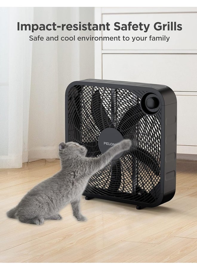 PELONIS - Pelonis 3-Speed Box Fan For Full-Force Circulation With Air Conditioner, Upgrade Floor Fan, Black, Medium - Image 1