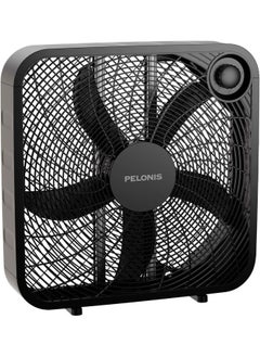 Pelonis 3-Speed Box Fan For Full-Force Circulation With Air Conditioner, Upgrade Floor Fan, Black, Medium