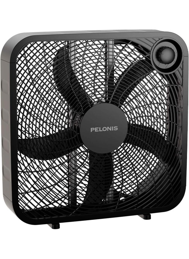 PELONIS - Pelonis 3-Speed Box Fan For Full-Force Circulation With Air Conditioner, Upgrade Floor Fan, Black, Medium - Image 1