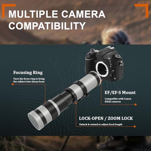 BENOISON 420-800mm Telephoto Lens for Canon - EF Lens for Canon DSLR, Manual Focus MF Zoom Lens for Canon EOS Rebel SL3 SL2 SL1 T8i T7i T7 T6 4000D 1500D 90D 80D 77D 70D 60D 7D 6D 5D 1D DSLR Cameras - Image 5