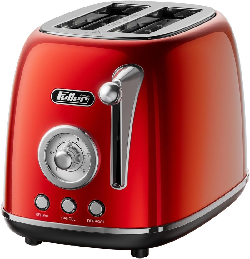 Feller Germany, Retro Style 2-Slice Toaster, 815 W, Steel Body, Dust Cover & foldable Bun Warmer,Defrost, Reheat & Cancel Function,Removable Crumb Tray, TO290, 2Y Guarantee, KSA Version (Red) - Image 1