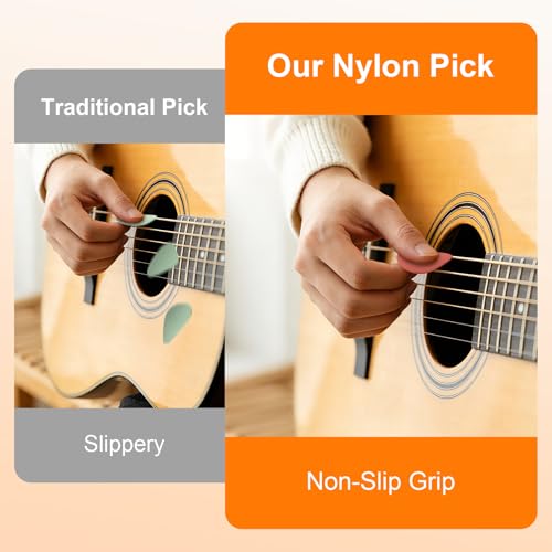 New bee 16pcs Nylon Guitar Picks with Storage Box & Holder, Matte Non-Slip Plectrums for Acoustic Guitar, Variety Pack with 4 Thicknesses for Enhanced Grip & Warm Tone - Image 3