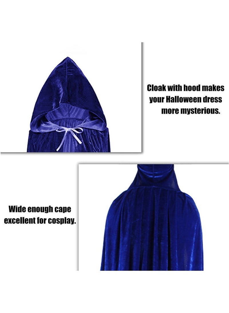 TAPIT 150cm Velvet Hooded Cape for Adults, Unisex Halloween Cloak for Devil Witch Wizard Halloween Christmas Cosplay (Blue) - Image 5