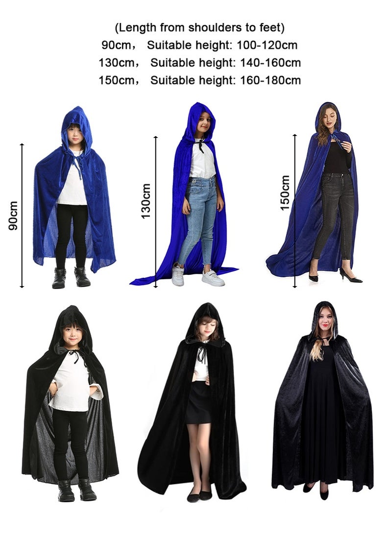 TAPIT 150cm Velvet Hooded Cape for Adults, Unisex Halloween Cloak for Devil Witch Wizard Halloween Christmas Cosplay (Blue) - Image 3