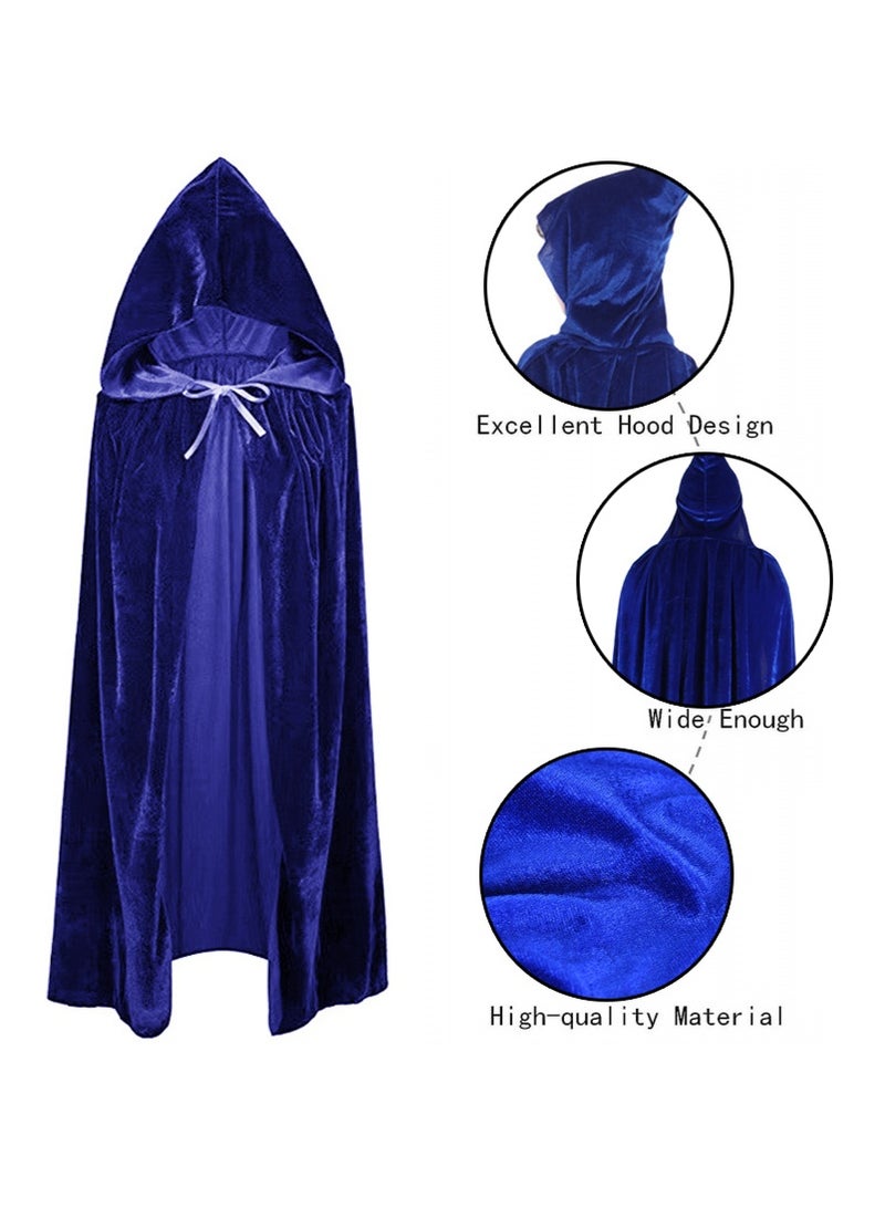 TAPIT 150cm Velvet Hooded Cape for Adults, Unisex Halloween Cloak for Devil Witch Wizard Halloween Christmas Cosplay (Blue) - Image 4