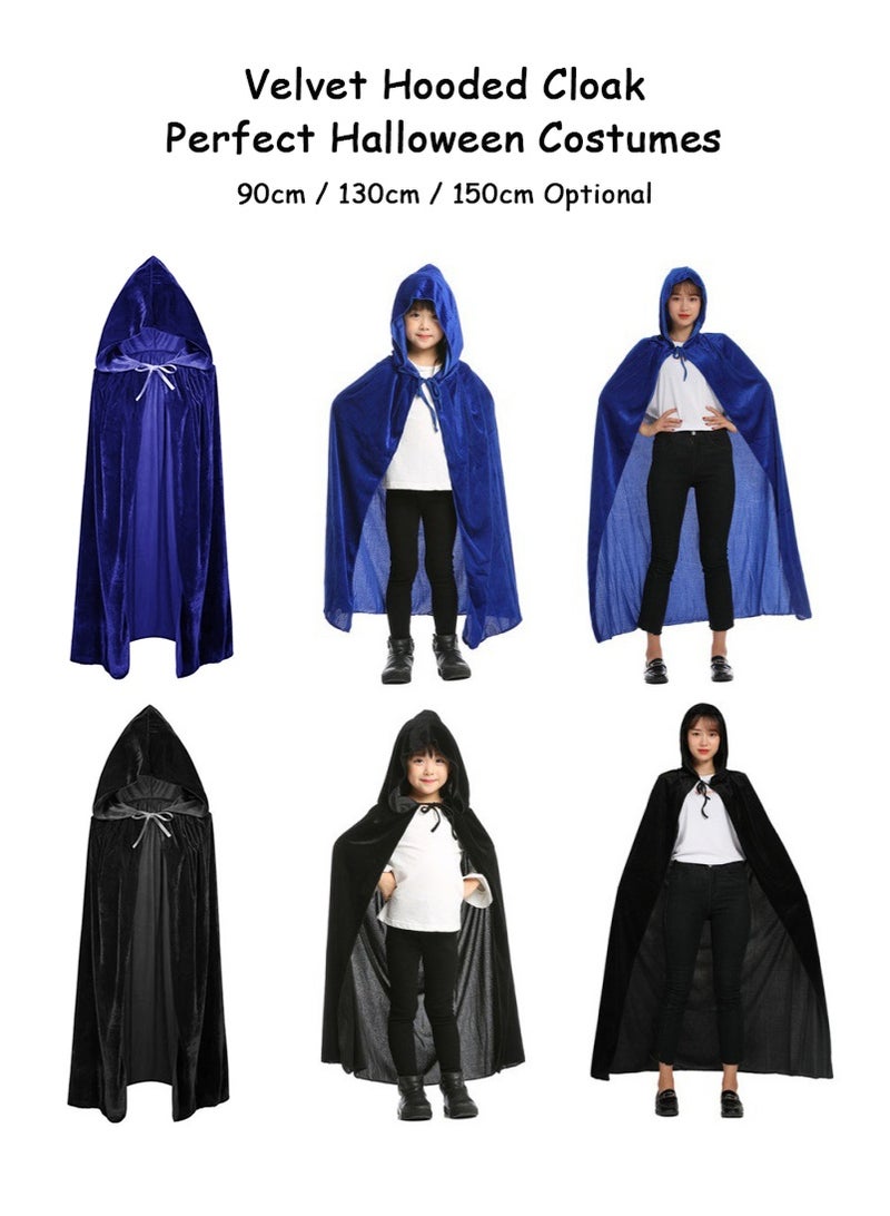 TAPIT 150cm Velvet Hooded Cape for Adults, Unisex Halloween Cloak for Devil Witch Wizard Halloween Christmas Cosplay (Blue) - Image 2