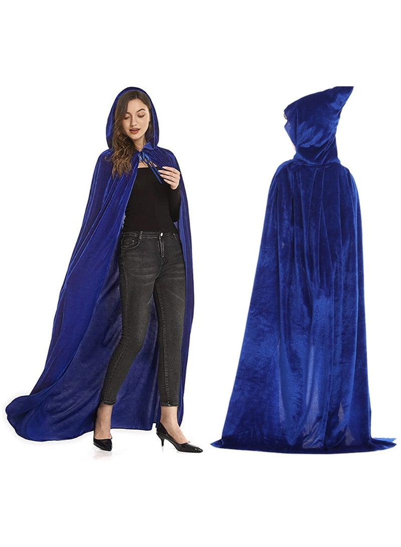 TAPIT 150cm Velvet Hooded Cape for Adults, Unisex Halloween Cloak for Devil Witch Wizard Halloween Christmas Cosplay (Blue) - Image 1