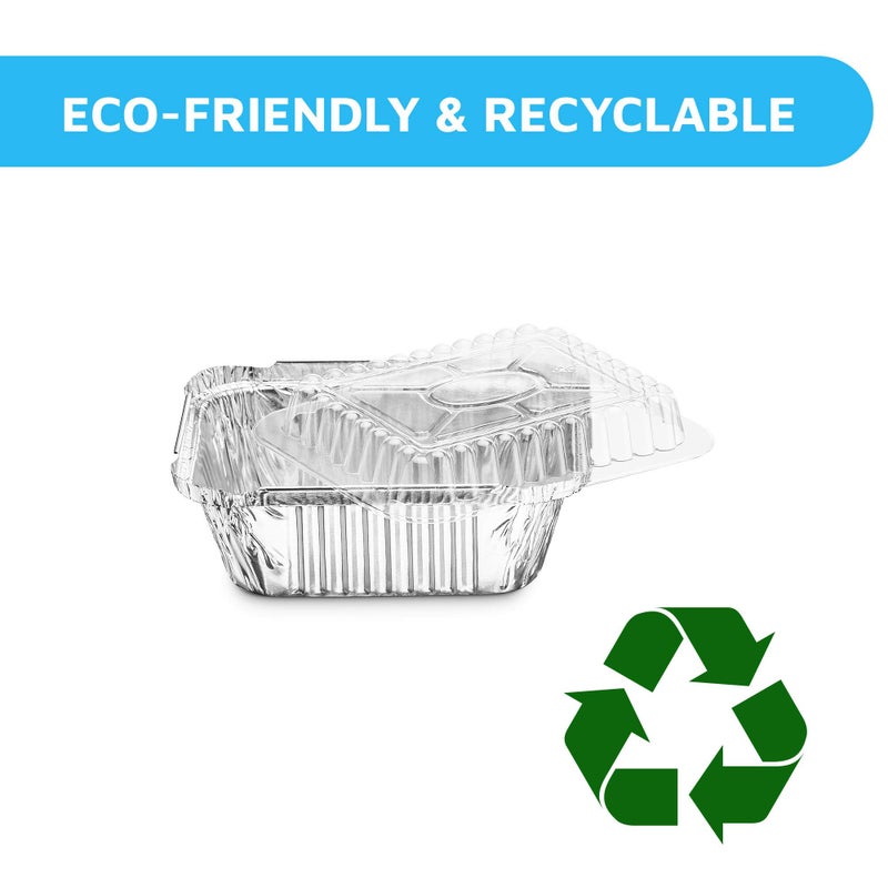 MontoPack Disposable Takeout Pans with Clear Lids | 1lb Capacity Aluminum Foil Food Containers with Strong Seal for Freshness & Spill Resistance | Eco-Friendly & Recyclable | 50-Pack of 5x4” Drip Pan - Image 3