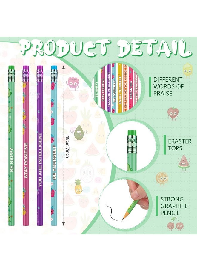 Leinuosen Leinuosen 200 Pcs Scented Pencils for Kids Inspirational H Pencils with Erasers Cylinder Colorful Fun Wood Pencils Motivational Graphite Pencils with Fruit Elements for School Office Students  - Image 3