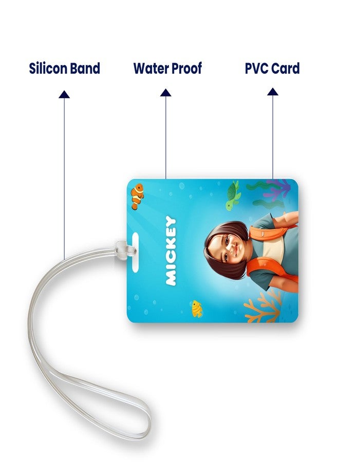 Kidzook Personalised Bag Tags | | Silicone Loop | Kids Travel Essential | Stylish Luggage Labels | Pre School, Camping Gear | Customisable Photo & Contact Info Pack of 2 (Aqua Theme) - Image 4