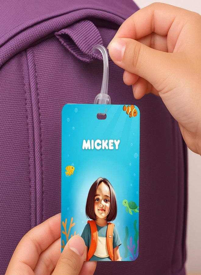 Kidzook Personalised Bag Tags | | Silicone Loop | Kids Travel Essential | Stylish Luggage Labels | Pre School, Camping Gear | Customisable Photo & Contact Info Pack of 2 (Aqua Theme) - Image 2