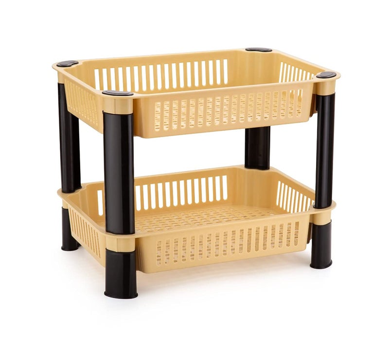 PULSBERY Plastic Vegetable Trolley Rack for Kitchen Storage Vegetable OrganizerStand for KitchenBasketOfficeBedroomKitchenBathroomFruits Onion Potato Stand2 Layer Cream - Image 1