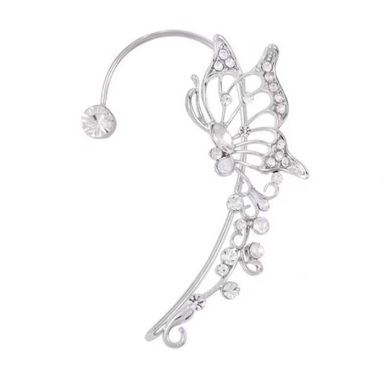 Super flash diamond butterfly ear clip ear hanging one-piece earrings fairy high-end sense of personality all-match earrings without ear holes whole Dancing golden right ear