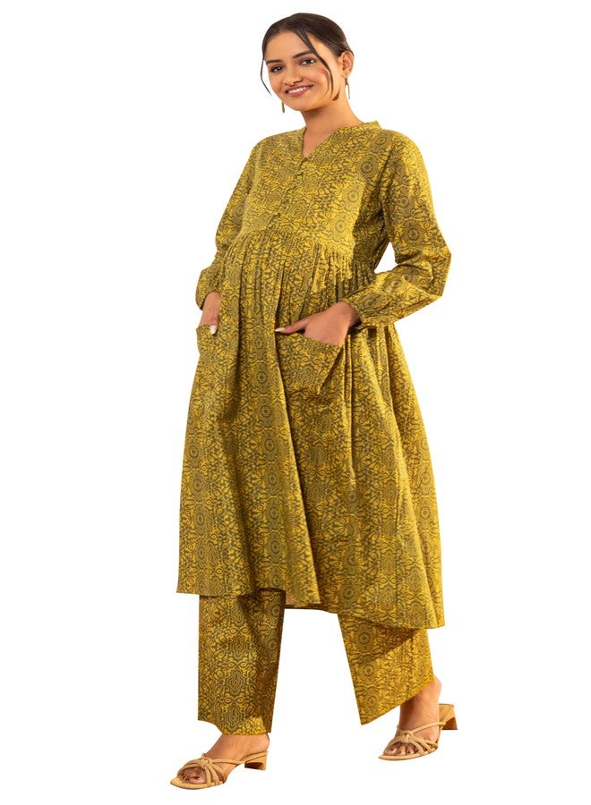 جاناسيا طقم كورتة حمل قطنية مطبوعة بلون الزيتوني من جاناسيا للنساء (M21002-KR-PP-XL) - Image 1