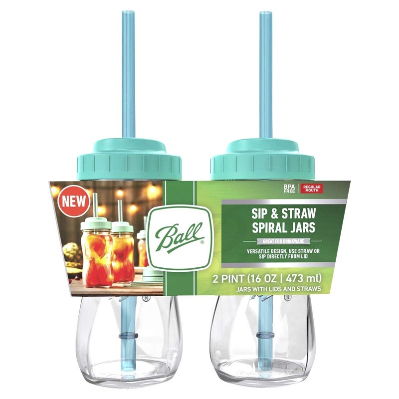 Ball 1440016024 Sip Straw Contoured Jar, 16 Oz (Pack of 2) - Image 1