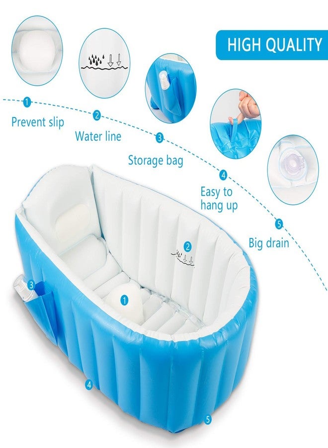 Fayleeko Baby Inflatable Bath tub | Portable Baby Bath Tub for 0 to 5 Years | Non Slip Travel Swimming Pool for Kids with Air Pump (Blue) - Image 4