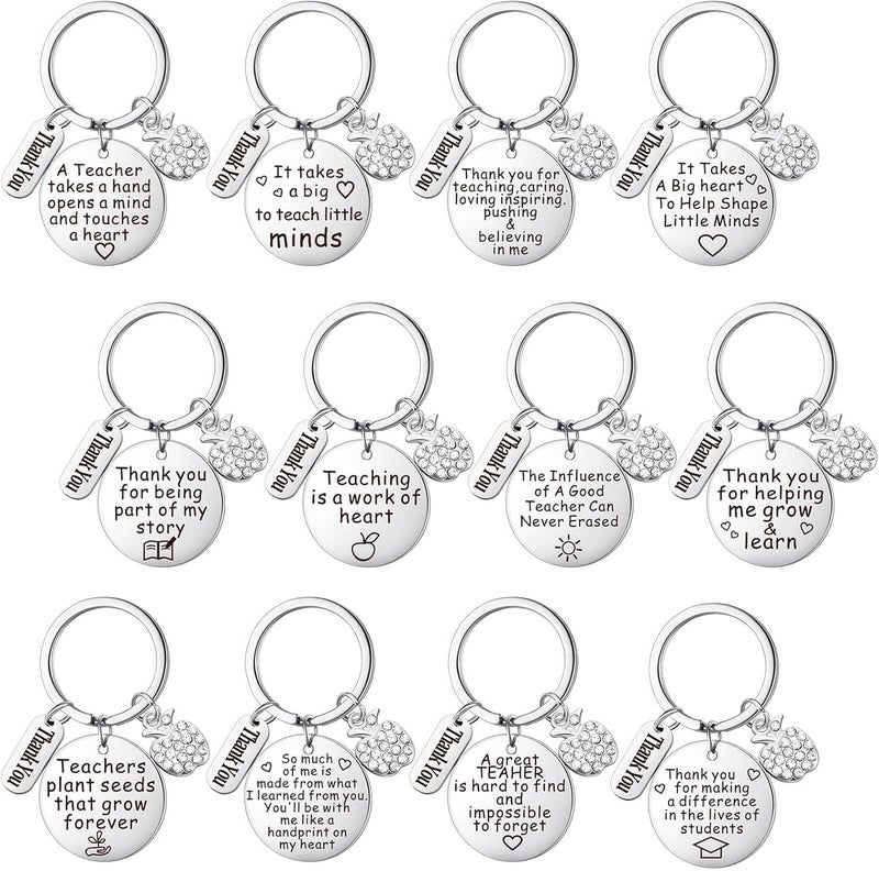klarako 12 Pcs Teacher Keychain Teacher Appreciation Gifts for Women, Thank You Gifts for Teachers Birthday Retirement Anniversary from Students - Image 1