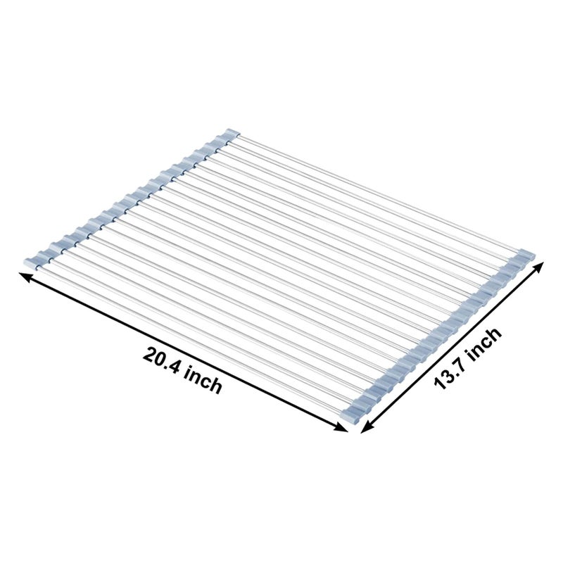 MECHEER Over The Sink Dish Drying Rack, Roll Up Dish Drying Rack Kitchen Dish Rack Stainless Steel Sink Drying Rack, Foldable Dish Drainer, Gray (20.4''x13.7'') - Image 2
