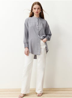 trendyol Gray Linen Aerobin Oversize Woven Shirt TCTSS24TG00065  - Image 1