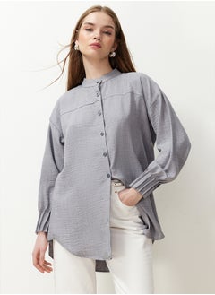 trendyol Gray Linen Aerobin Oversize Woven Shirt TCTSS24TG00065  - Image 3