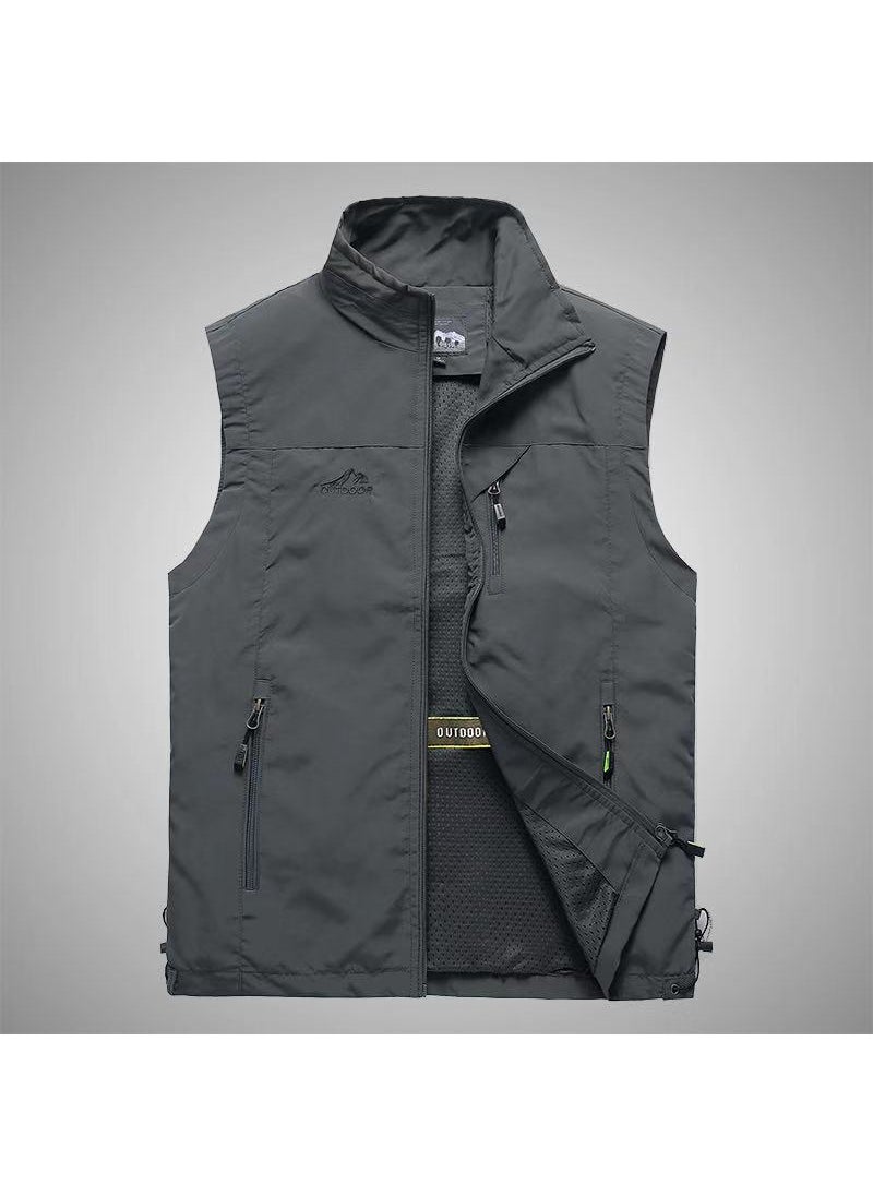 Generic Summer New Mens Outdoor Casual Vest For Photography And Fishing Shoulder Vest Motorcycle Rider Jacket For Sports dark gray  - Image 1