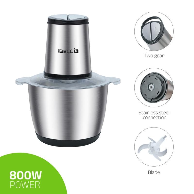 iBELL MT300SM Electric Chopper - 3 Litre Stainless Steel Bowl, 800W, Multi Purpose for Cutting Slicing Meat, Vegetables, Nuts & Fruits (Silver) - Image 3