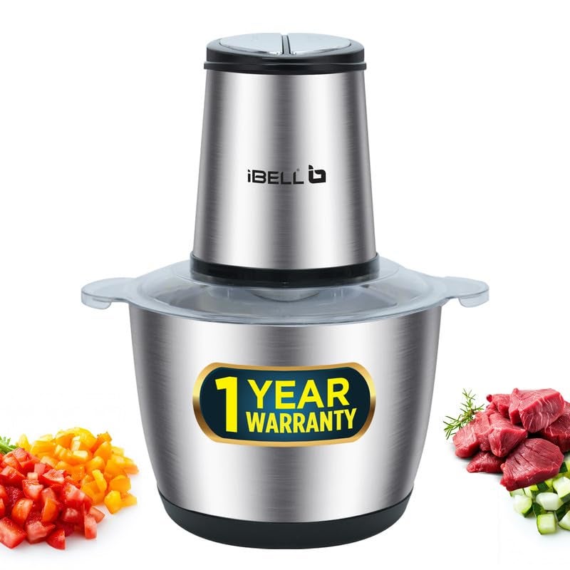 iBELL MT300SM Electric Chopper - 3 Litre Stainless Steel Bowl, 800W, Multi Purpose for Cutting Slicing Meat, Vegetables, Nuts & Fruits (Silver) - Image 1