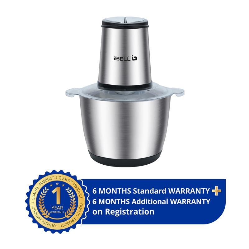 iBELL MT300SM Electric Chopper - 3 Litre Stainless Steel Bowl, 800W, Multi Purpose for Cutting Slicing Meat, Vegetables, Nuts & Fruits (Silver) - Image 2