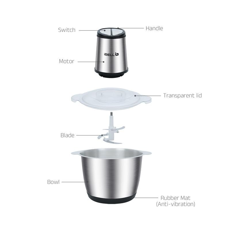 iBELL MT300SM Electric Chopper - 3 Litre Stainless Steel Bowl, 800W, Multi Purpose for Cutting Slicing Meat, Vegetables, Nuts & Fruits (Silver) - Image 4