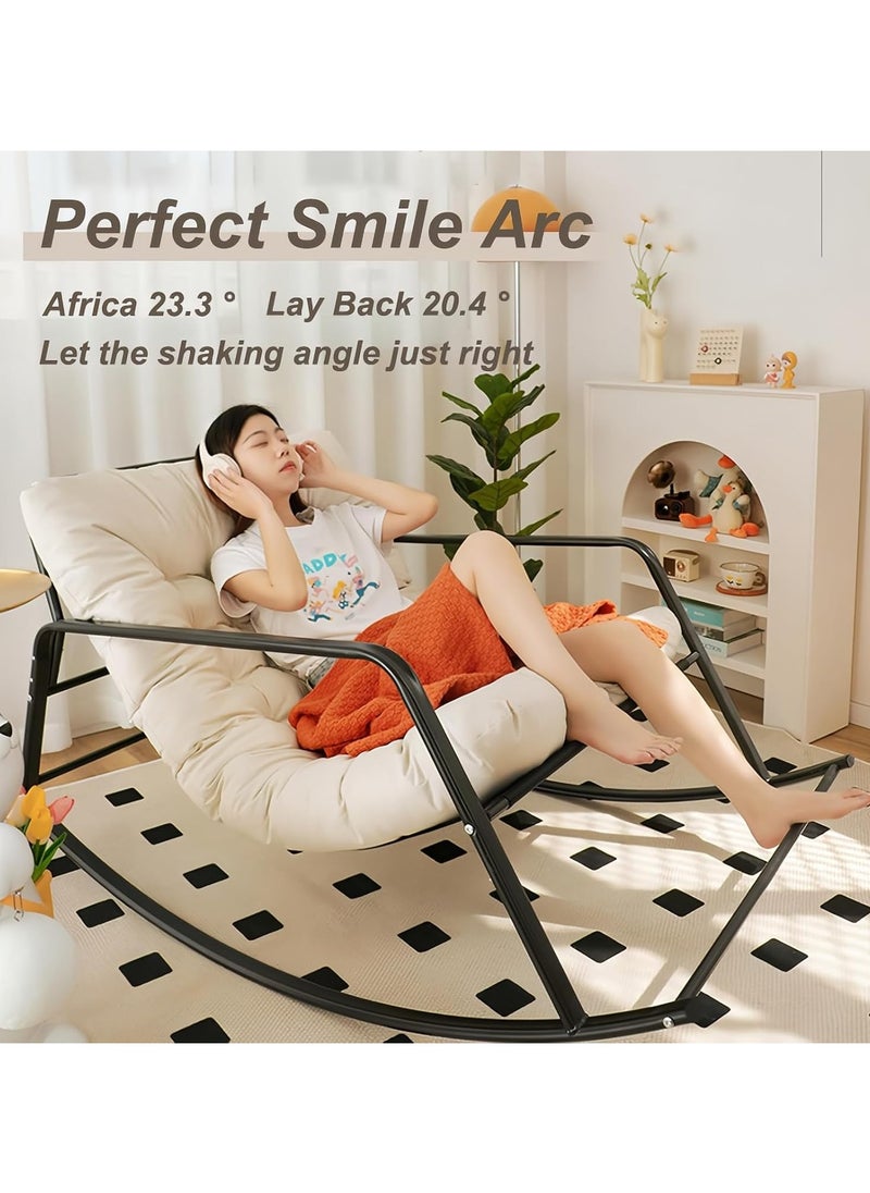Old_Feller - Double Living Room Recliner Outdoor Rocking Chair with Armrests Storage Bag, Modern Rocker Recliner Chair with Padded Cushion, Lounge Chair for Balcony, Lazy Sofa Chair for Lounge Living Room Bedroom Patio Garden (Beige/Houndstooth) - Image 1