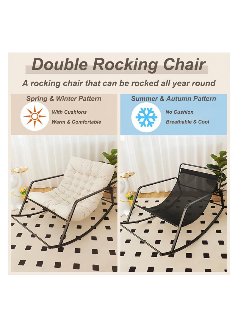 Old_Feller - Double Living Room Recliner Outdoor Rocking Chair with Armrests Storage Bag, Modern Rocker Recliner Chair with Padded Cushion, Lounge Chair for Balcony, Lazy Sofa Chair for Lounge Living Room Bedroom Patio Garden (Beige/Houndstooth) - Image 1