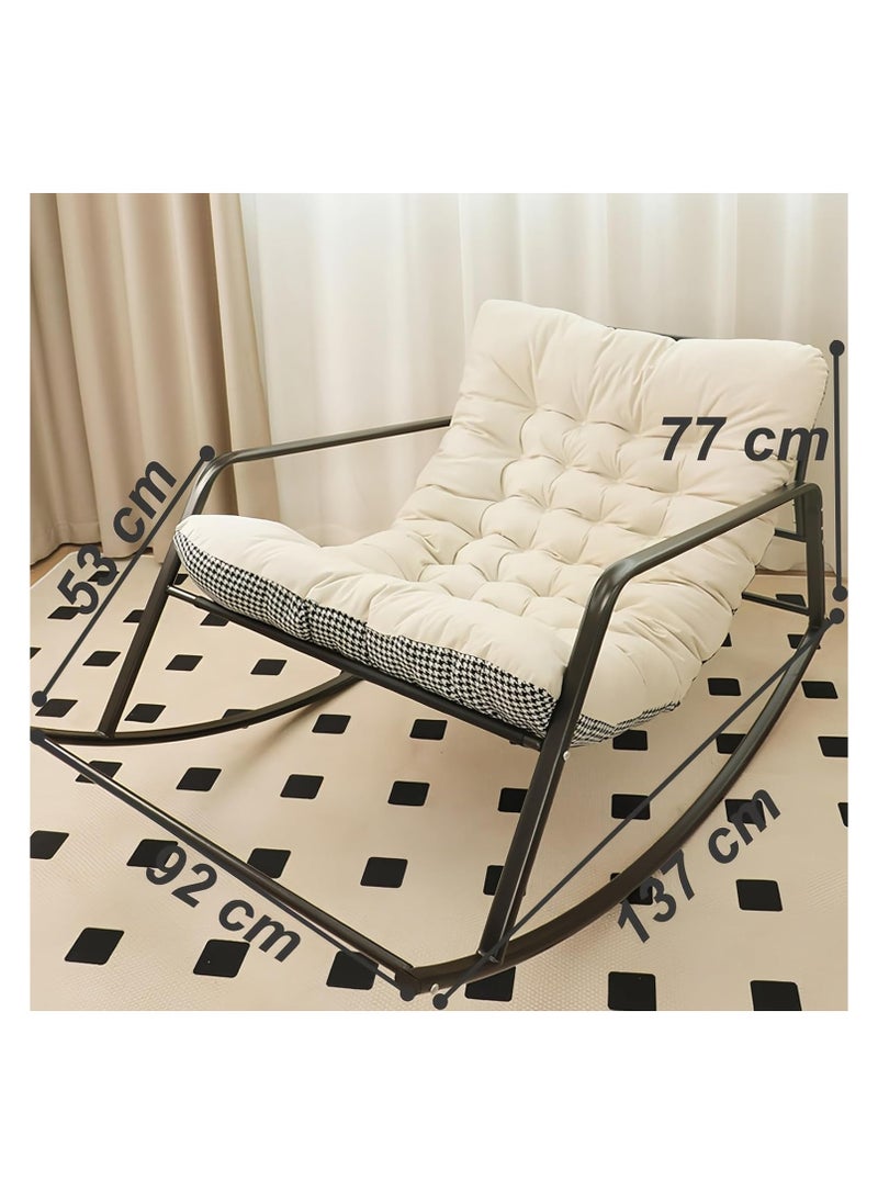 Old_Feller - Double Living Room Recliner Outdoor Rocking Chair with Armrests Storage Bag, Modern Rocker Recliner Chair with Padded Cushion, Lounge Chair for Balcony, Lazy Sofa Chair for Lounge Living Room Bedroom Patio Garden (Beige/Houndstooth) - Image 1