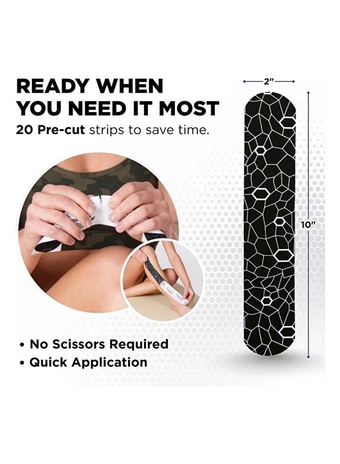 ثيرا باند شريط ثيراباند كينيسيولوجي مقاوم للماء لدعم العضلات والمفاصل بتقنية XactStretch، أسود/أبيض - Image 4