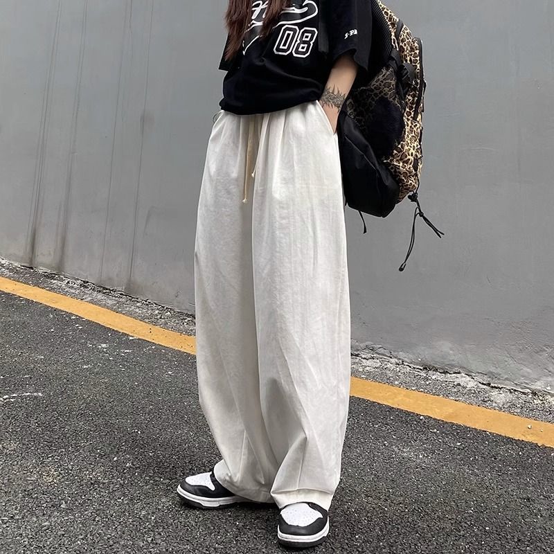 New Arrival College Style Plus Size Women'S Japanese Style White Workwear Pants Men'S And Women'S Summer Korean Style High Waist Wide Leg Casual Trendy Pants - Image 2