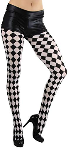 ToBeInStyle Women's Harlequin Designed Opaque Full Footed Pantyhose - BLACK/WHITE - Image 4