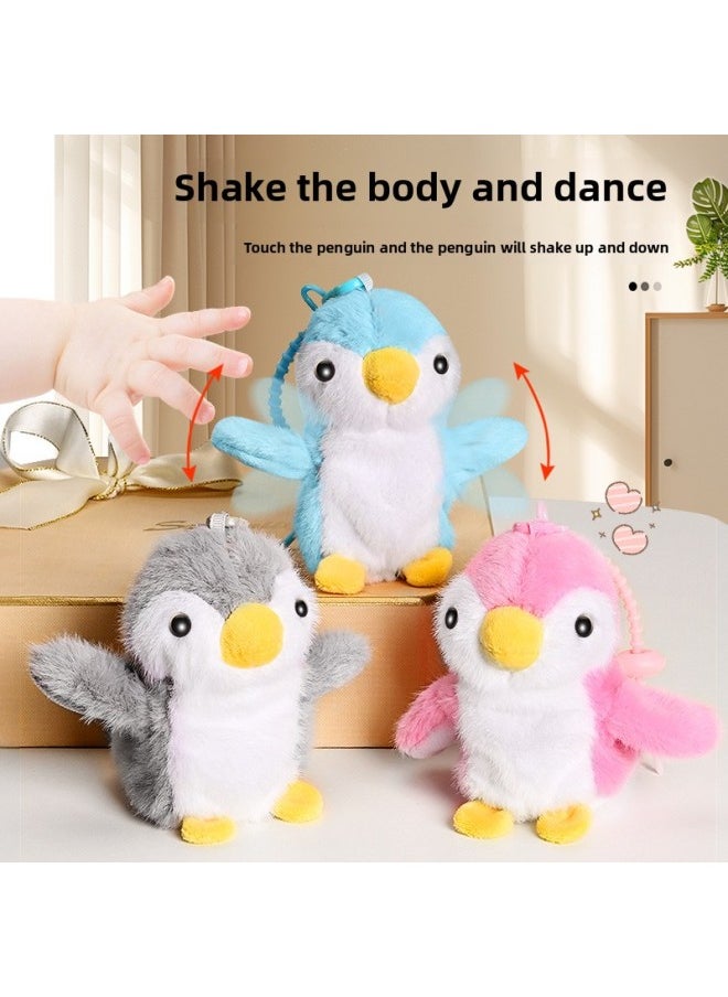 Children's Simulation Cartoon Electric Penguin Doll Plush Schoolbag Pendant Key Chain Will Be Called Wings Vibration Gift-Color:Electric Penguin-gray [rechargeable Version]  - Image 5