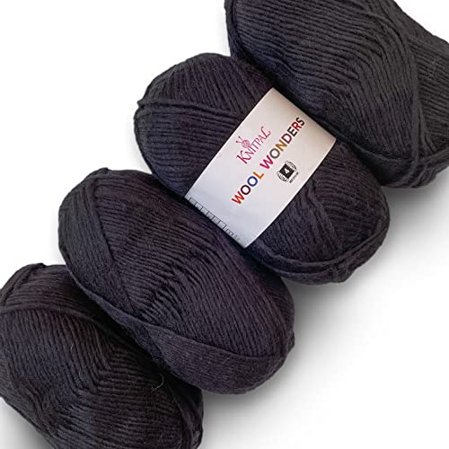 KnitPal Wool Wonders Yarn for Crocheting, 4-Pack (640Yds / 400G), Free Patterns - Wool Yarn for Knitting - Aran/Heavy #4 Medium Worsted Weight - Neutral Beige - Image 1