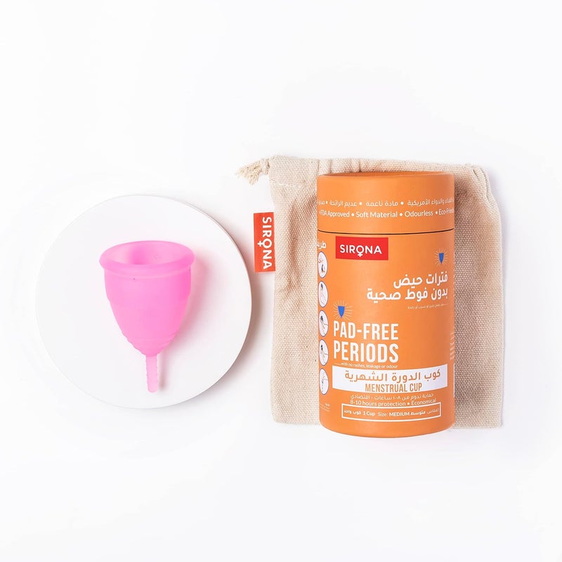 Sirona Reusable Menstrual Cup for Women with Pouch, Medium - Image 2